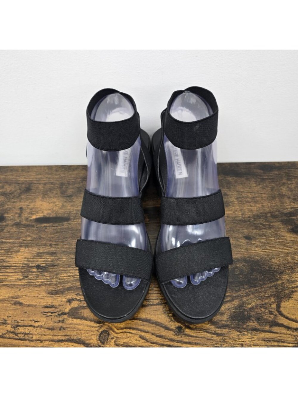Steve Madden Haidar Sandals Womens 8 Lugsole Heeled Strappy Stretch Fabric Black - Picture 4 of 8